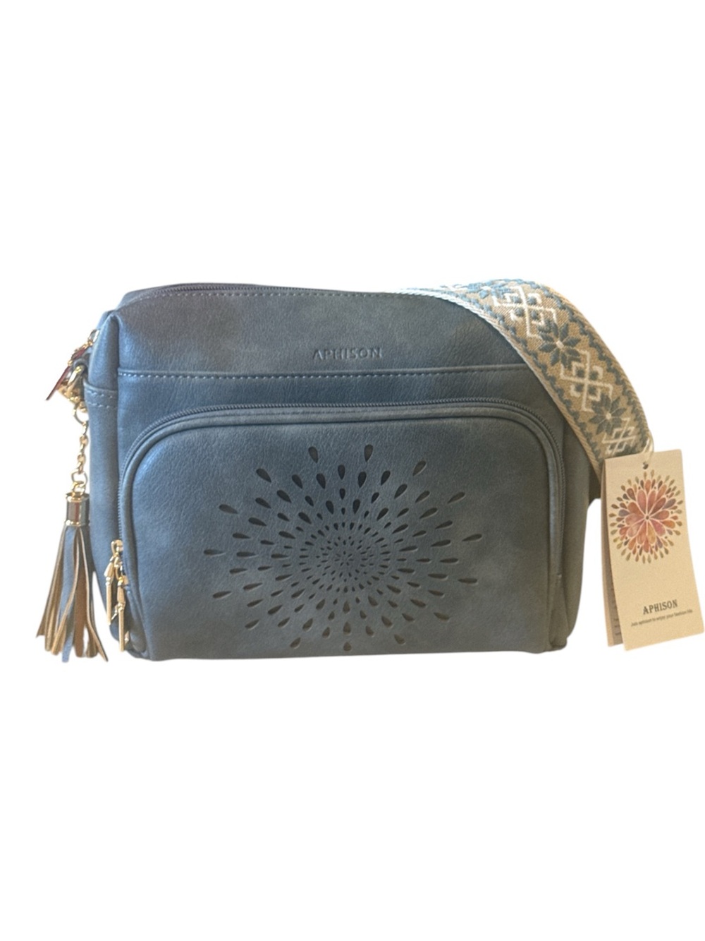 APHISON Blue Gray Floral Cutout Crossbody Bag NWT